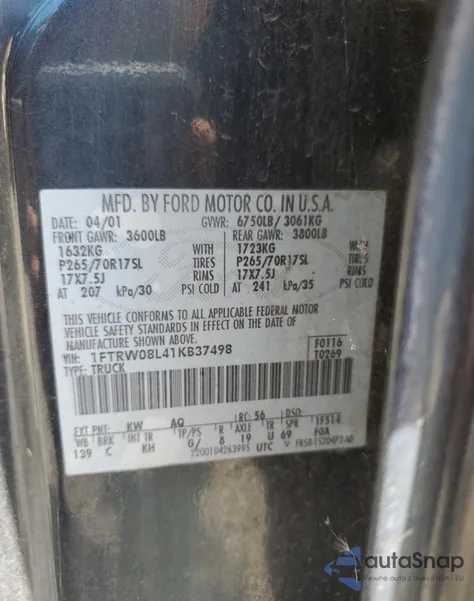 2002 Ford F150 Supercrew z USA, uszkodzony, nr VIN 1FTRW08L41KB37498